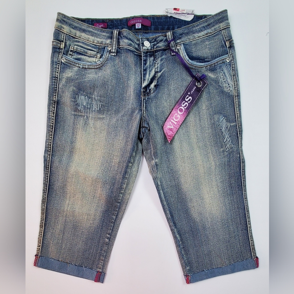 Vigoss Capri Jeans Womens Size 9/10 30 Blue Denim Distressed Style EC215 NWT